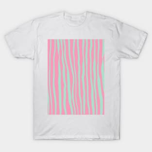Vertical retro wavy lines - pink and turquoise T-Shirt